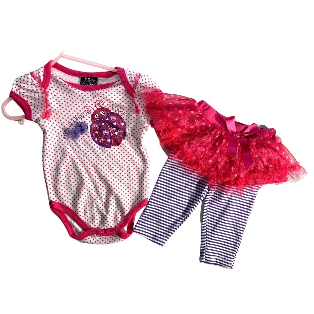 DDG Darlings Girls Baby Infant Size 3 6 Months 2 pc set Bodysuit legging with at